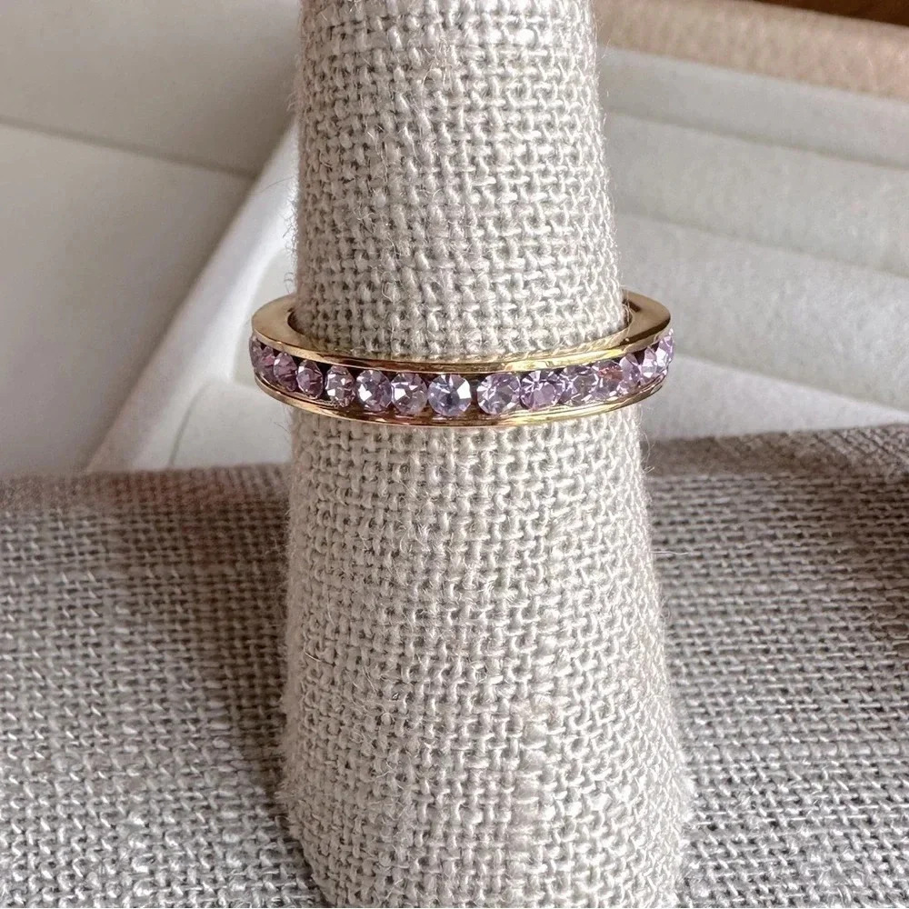 Lavender Alexandrite Colored CZ 18k Gold Stainless Steel Eternity Band Ring June